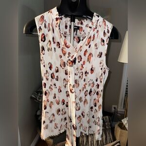 DKNY Women's Sleeveless Top with Floral Print - Cream and Brown